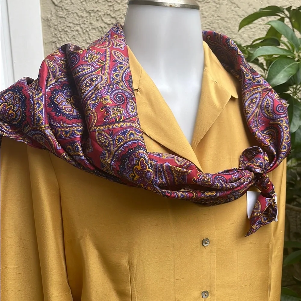 Paisley Patterned Wyoming Traders Large Silk Scarf - Red and Purple - Picture 2 of 6
